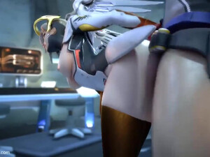 Soldier 76 изо всех сил трахает грудастую подругу Mercy - порно мультик