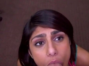 Sucking Pornstar Mia Khalifa Fake Tits Deepthroat Blowjob Big Tits Big Nipples Big Dick Babe GIF